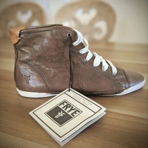 Frye burnished leather high top sneaker, new